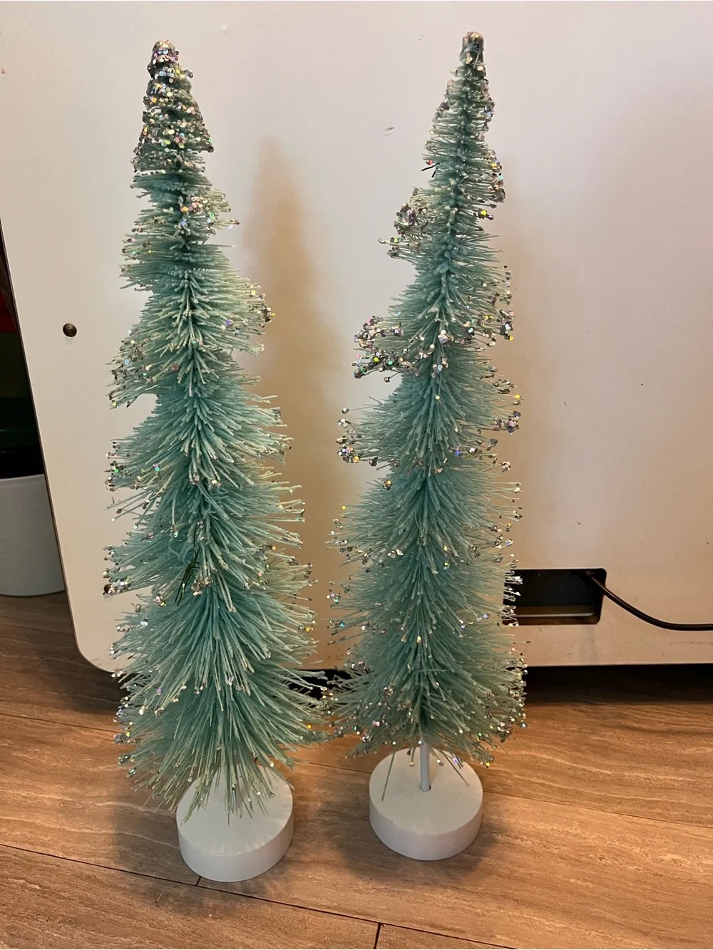 Set 2 Macaron Flocked Pastel Green Large 2 Ft 24” Bottle Brush Christmas Trees